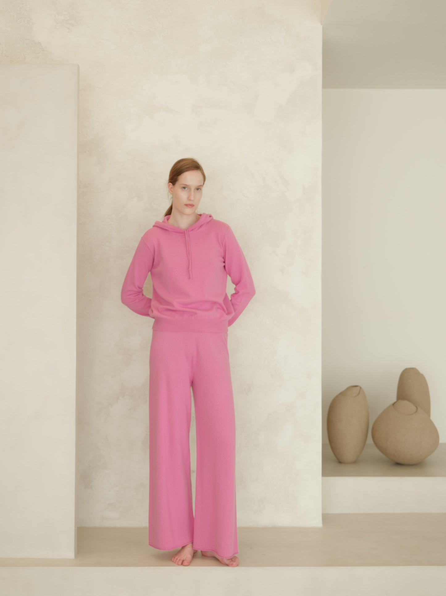 3D Cashmere Mix Wide Legged Light Pants in pink by Lèmme, crafted in Italy with seamless 3D-knit technology for elevated loungewear appeal.
