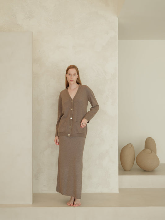 Langer Rock aus Kaschmir-Mix mit hohem Bund und Seitenschlitz (3D-Strick) – Italienische Strickwaren