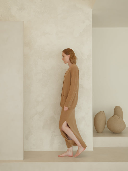 Langer Rock aus Kaschmir-Mix mit hohem Bund und Seitenschlitz (3D-Strick) – Italienische Strickwaren