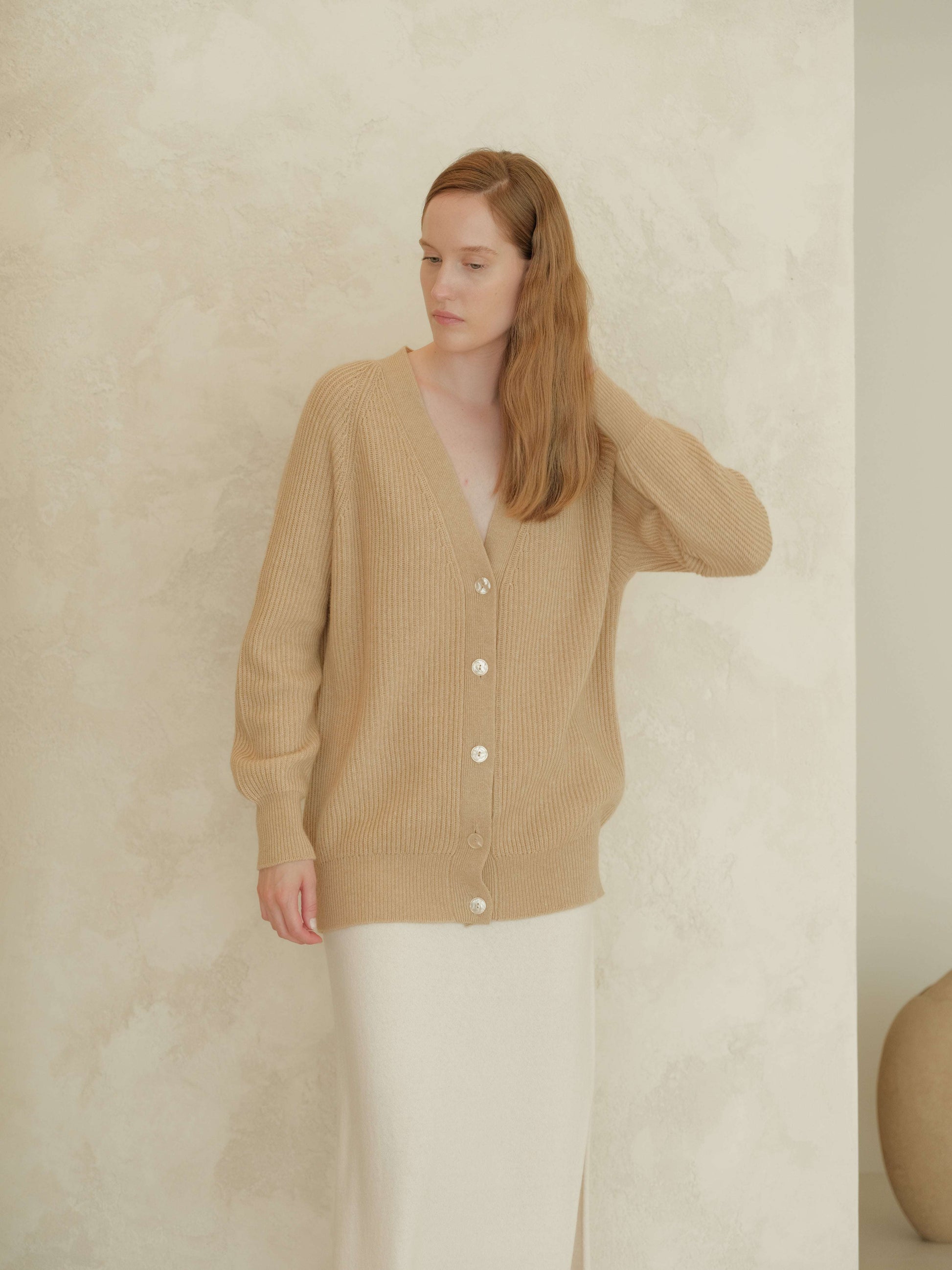 Cashmere Mix Long Ribbed Cardigan, premium Italian