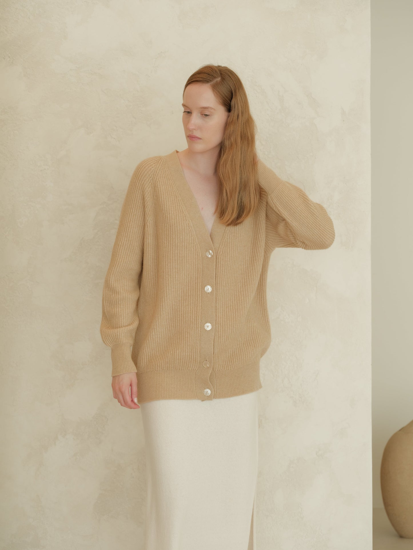 Cashmere Mix Long Ribbed Cardigan, premium Italian knitwear