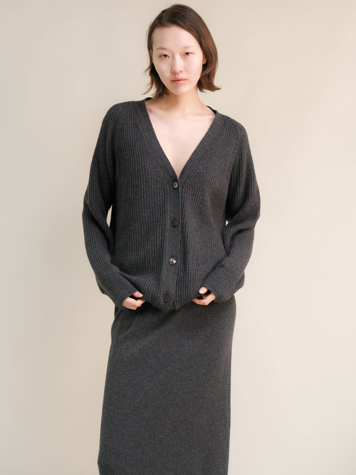 Cashmere Mix Long Ribbed Cardigan, premium Italian knitwear