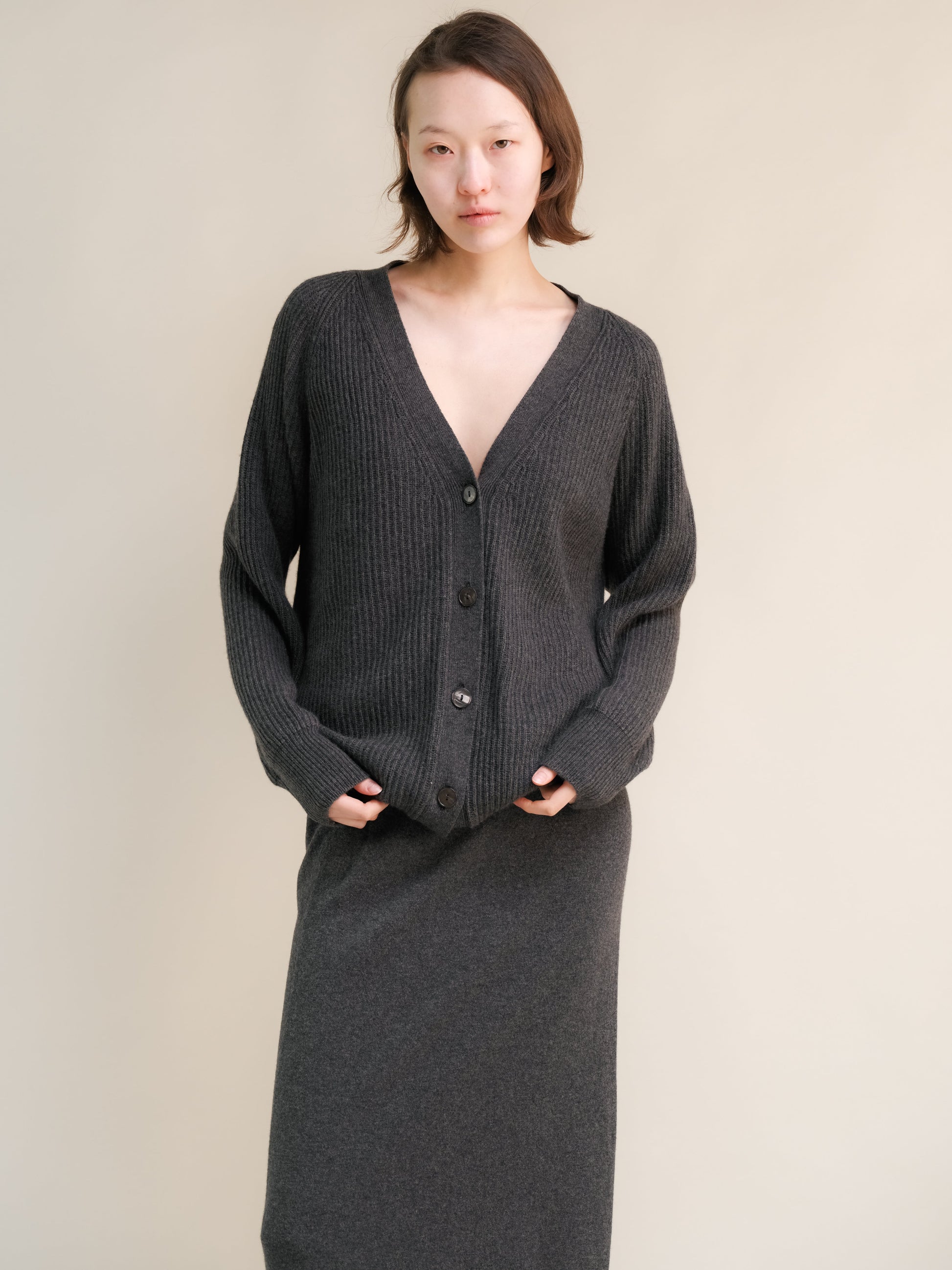 Cashmere Mix Long Ribbed Cardigan, premium Italian