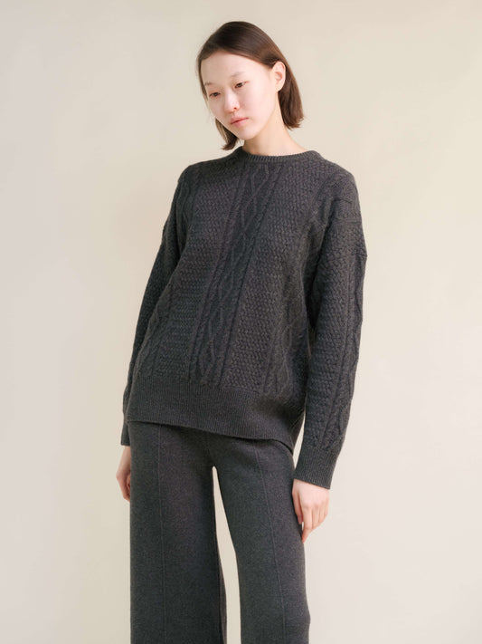 Cashmere Mix Fisherman Crewneck Sweater-10