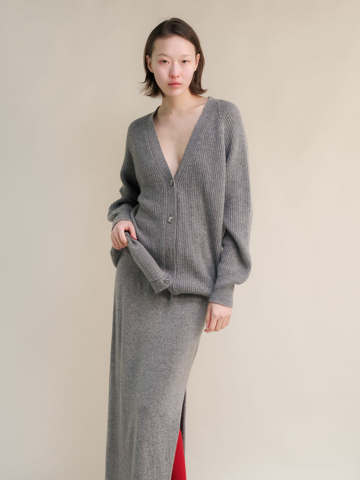 Cashmere Mix Long Ribbed Cardigan, premium Italian knitwear