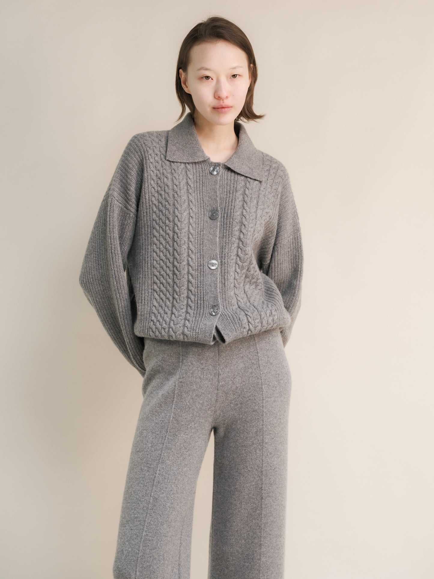 Cardigan polo torsadé en cachemire mélangé