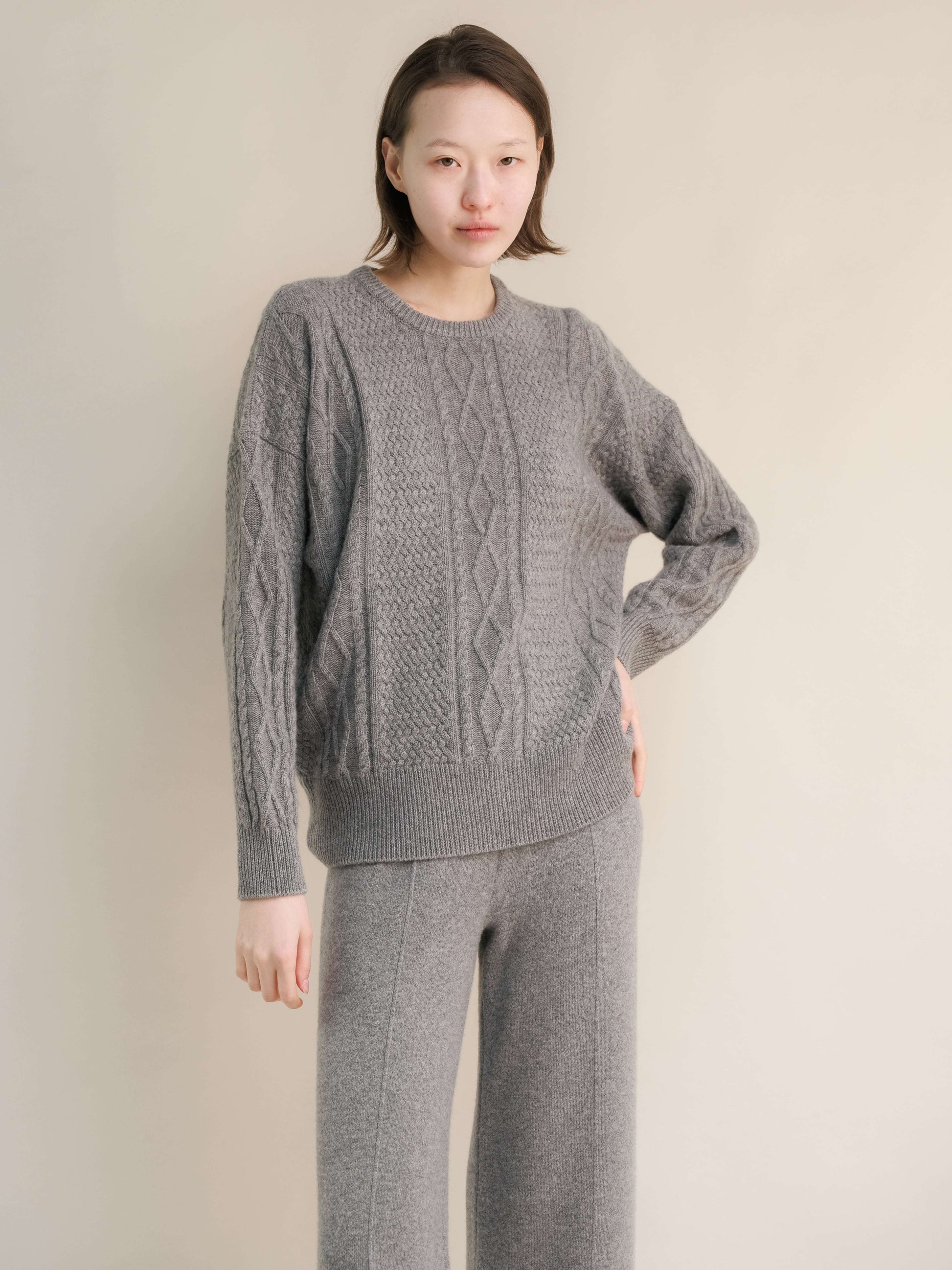 Cashmere Mix Fisherman Crewneck Sweater-9