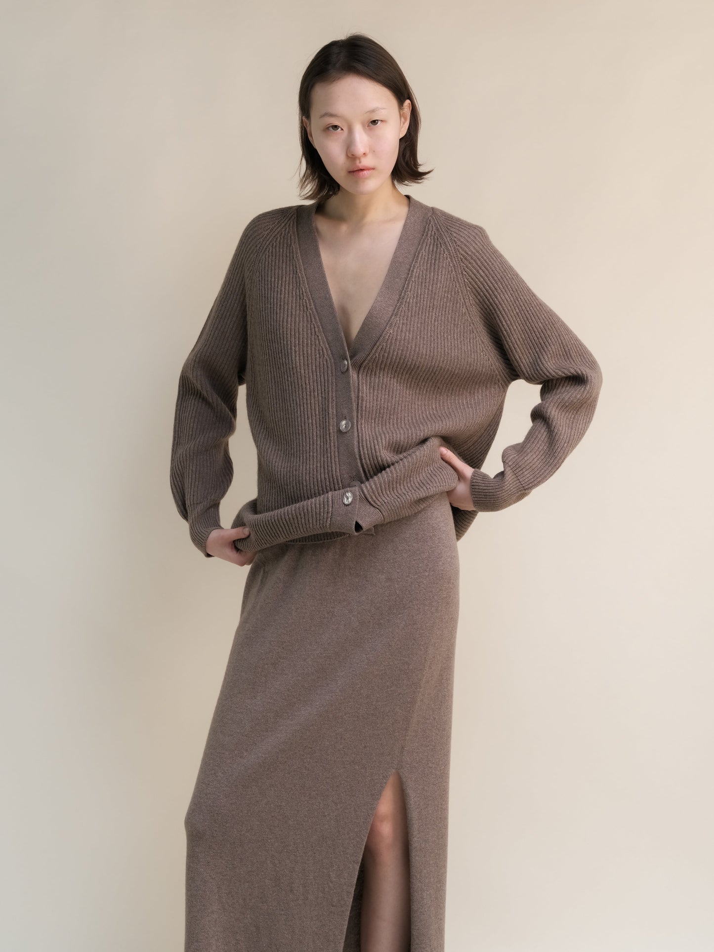 Cashmere Mix Long Ribbed Cardigan, premium Italian knitwear