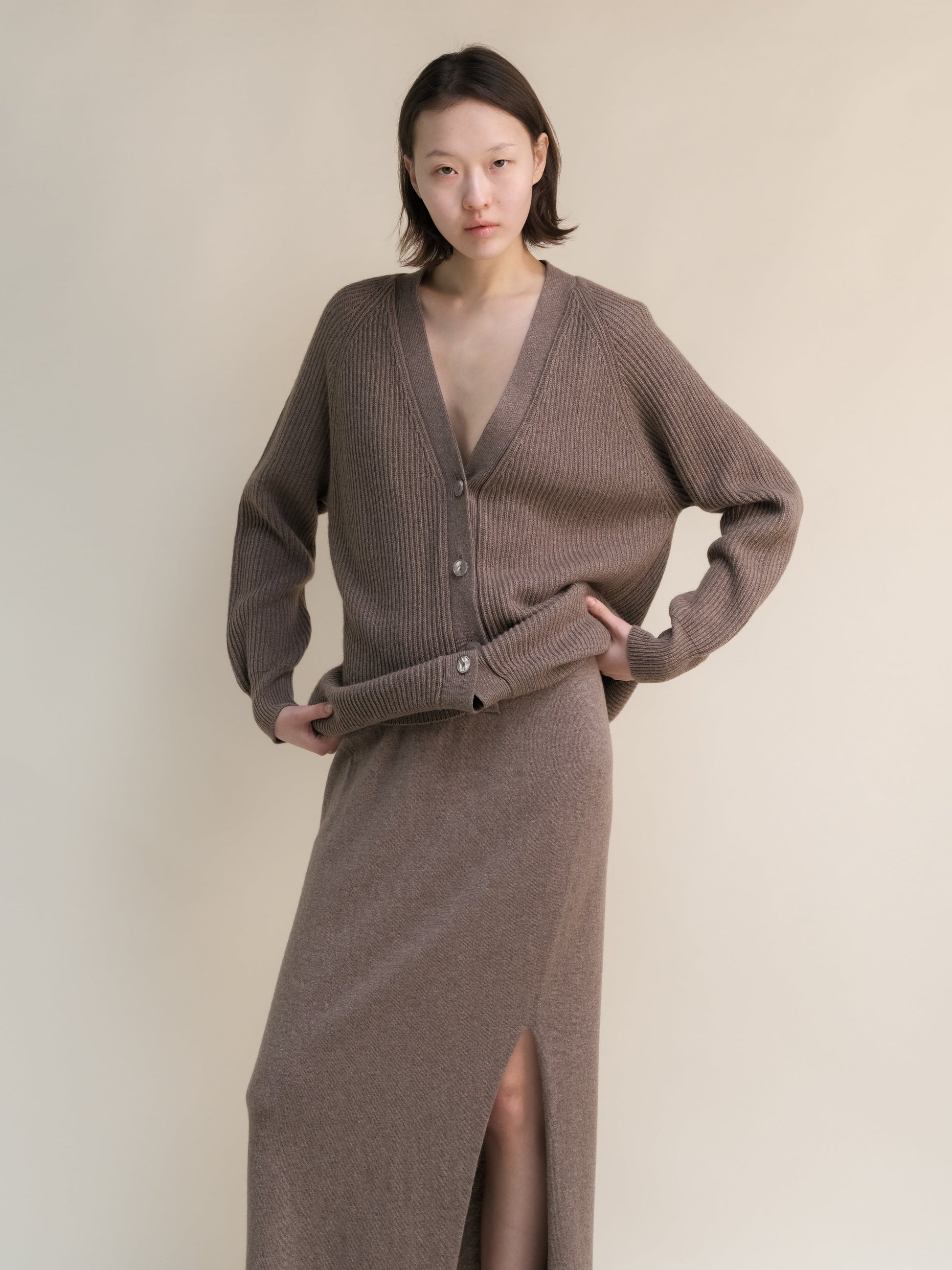 Cashmere Mix Long Ribbed Cardigan, premium Italian