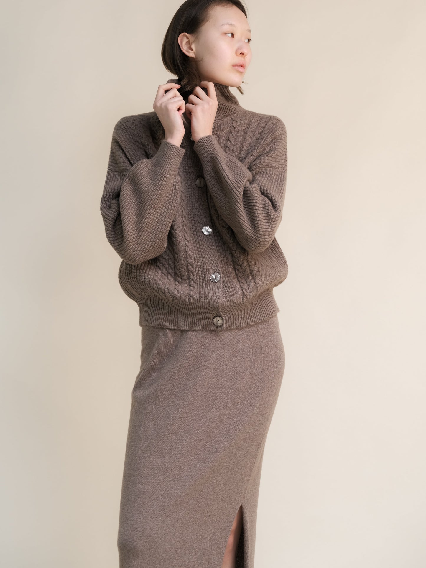 Cardigan polo torsadé en cachemire mélangé