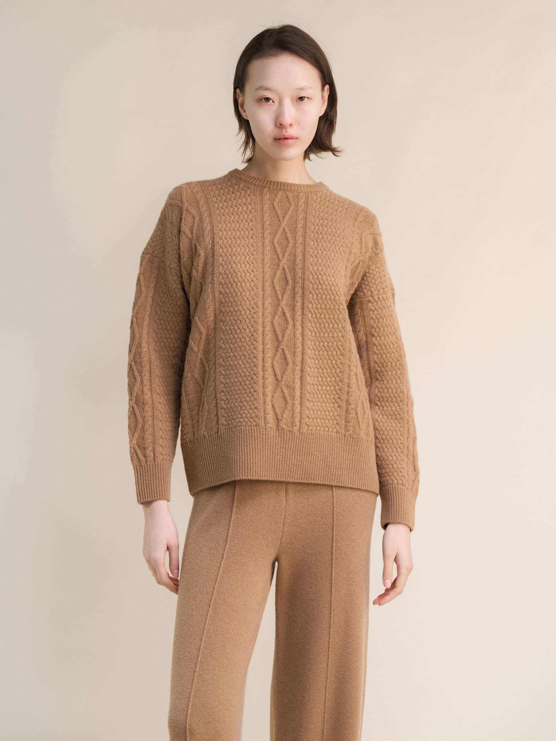 Cashmere Mix Fisherman Crewneck Sweater-12