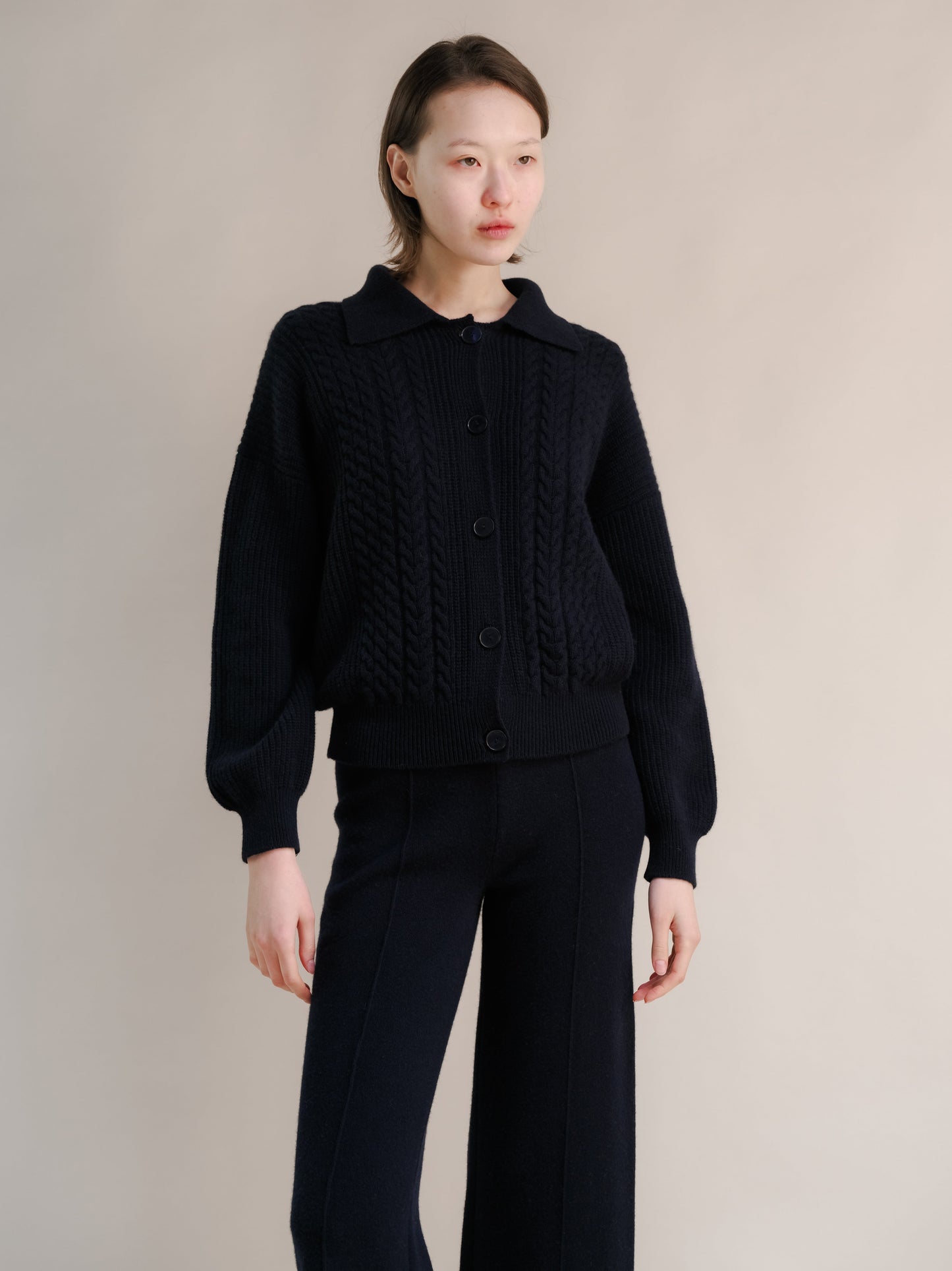 Cardigan polo torsadé en cachemire mélangé