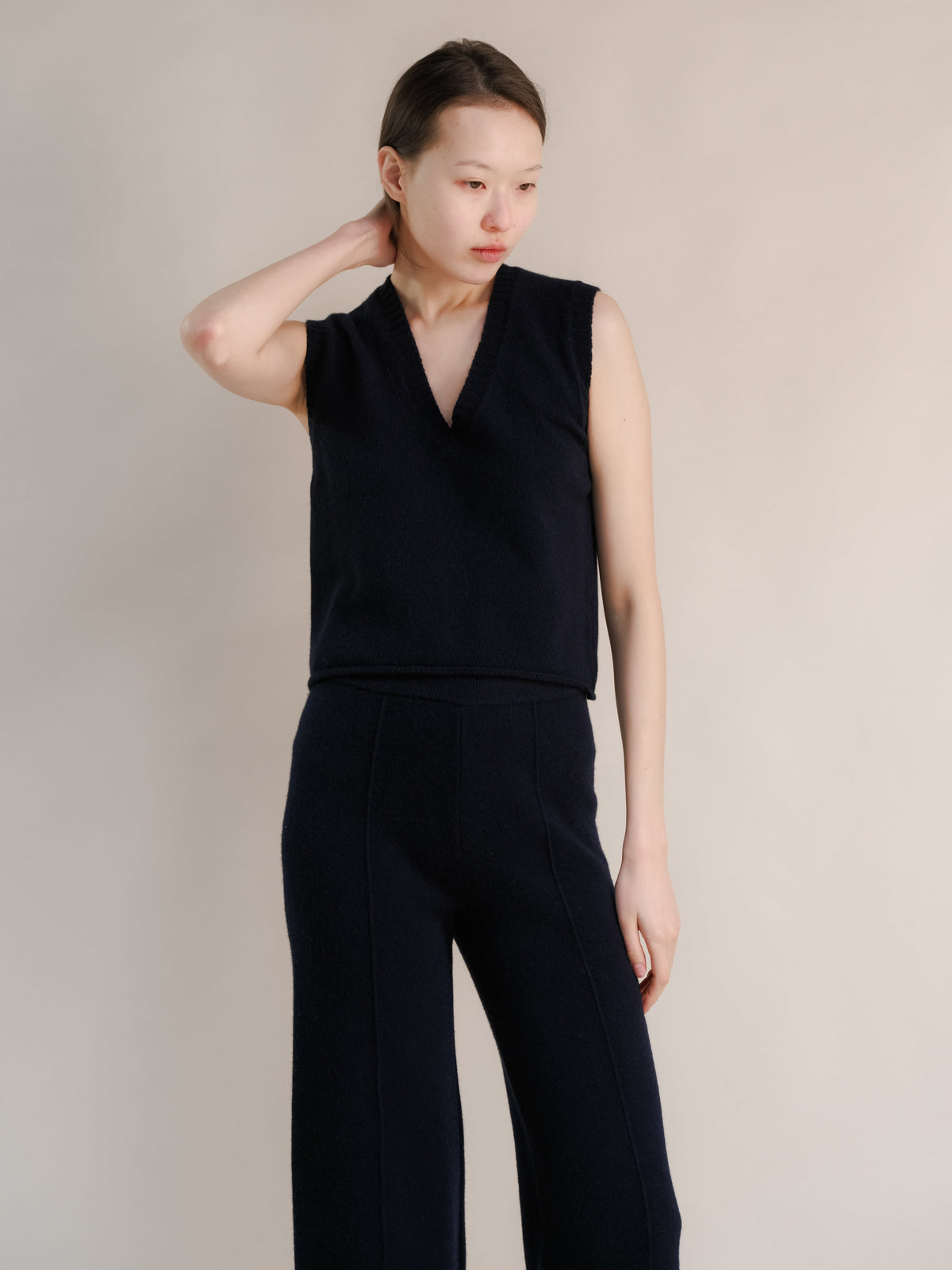 Cashmere Mix Sleeveless V-neck Top, Premium Italian
