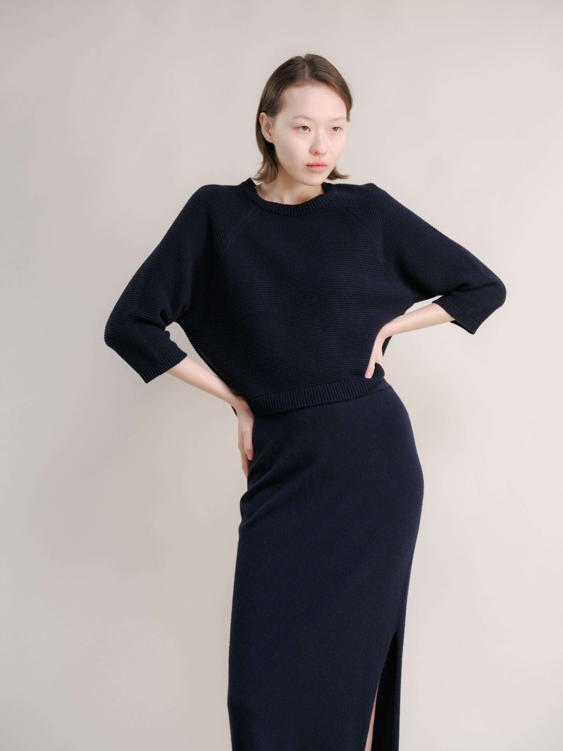 Cashmere Mix Cropped 3/4 Sleeve Pullover