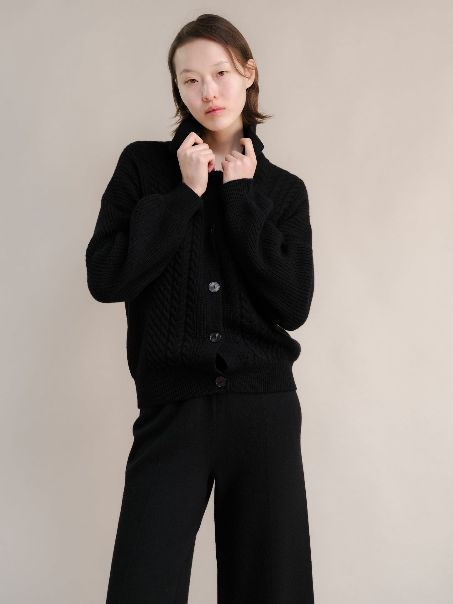 Cardigan polo torsadé en cachemire mélangé