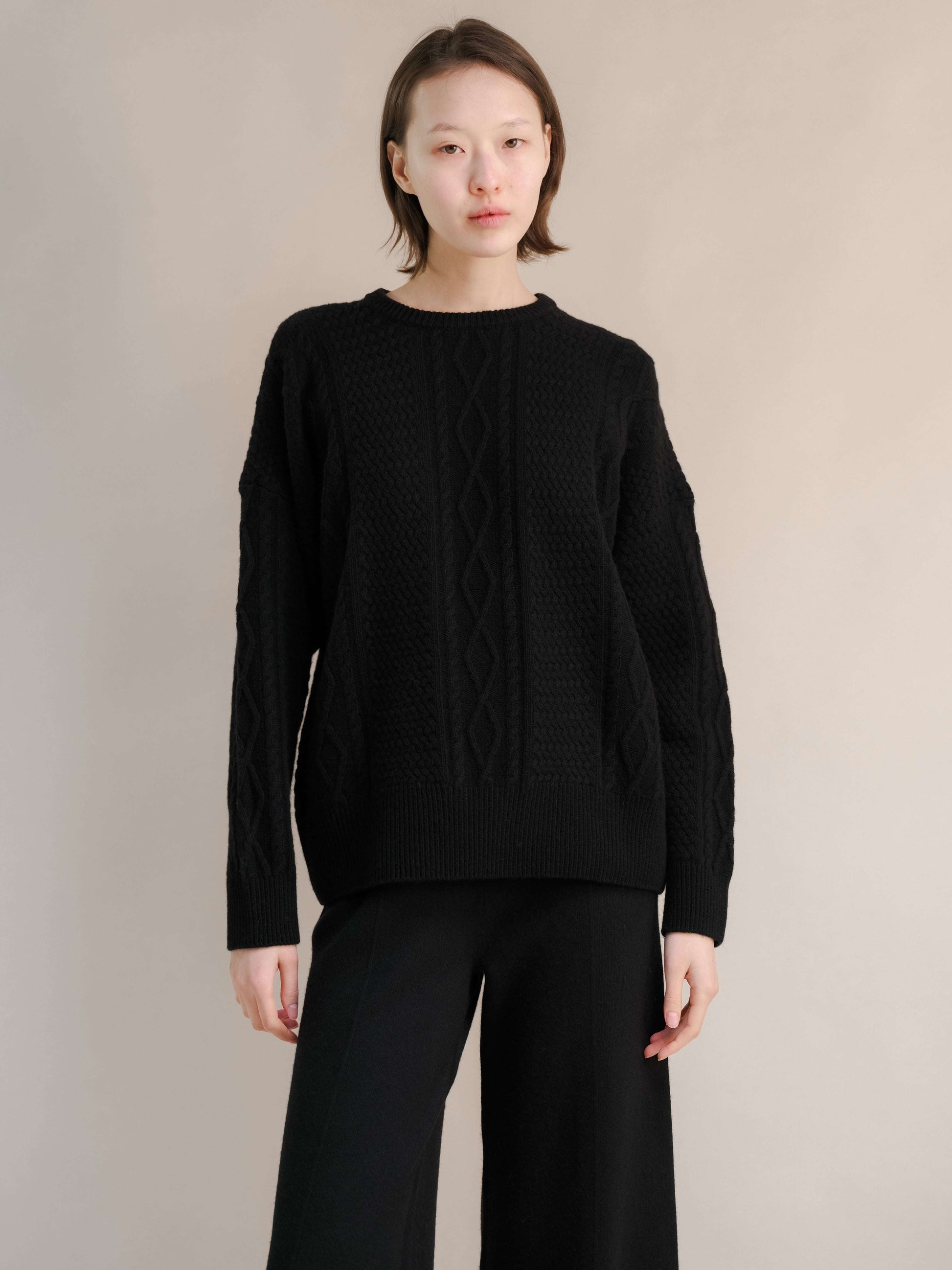 Cashmere Mix Fisherman Crewneck Sweater-11