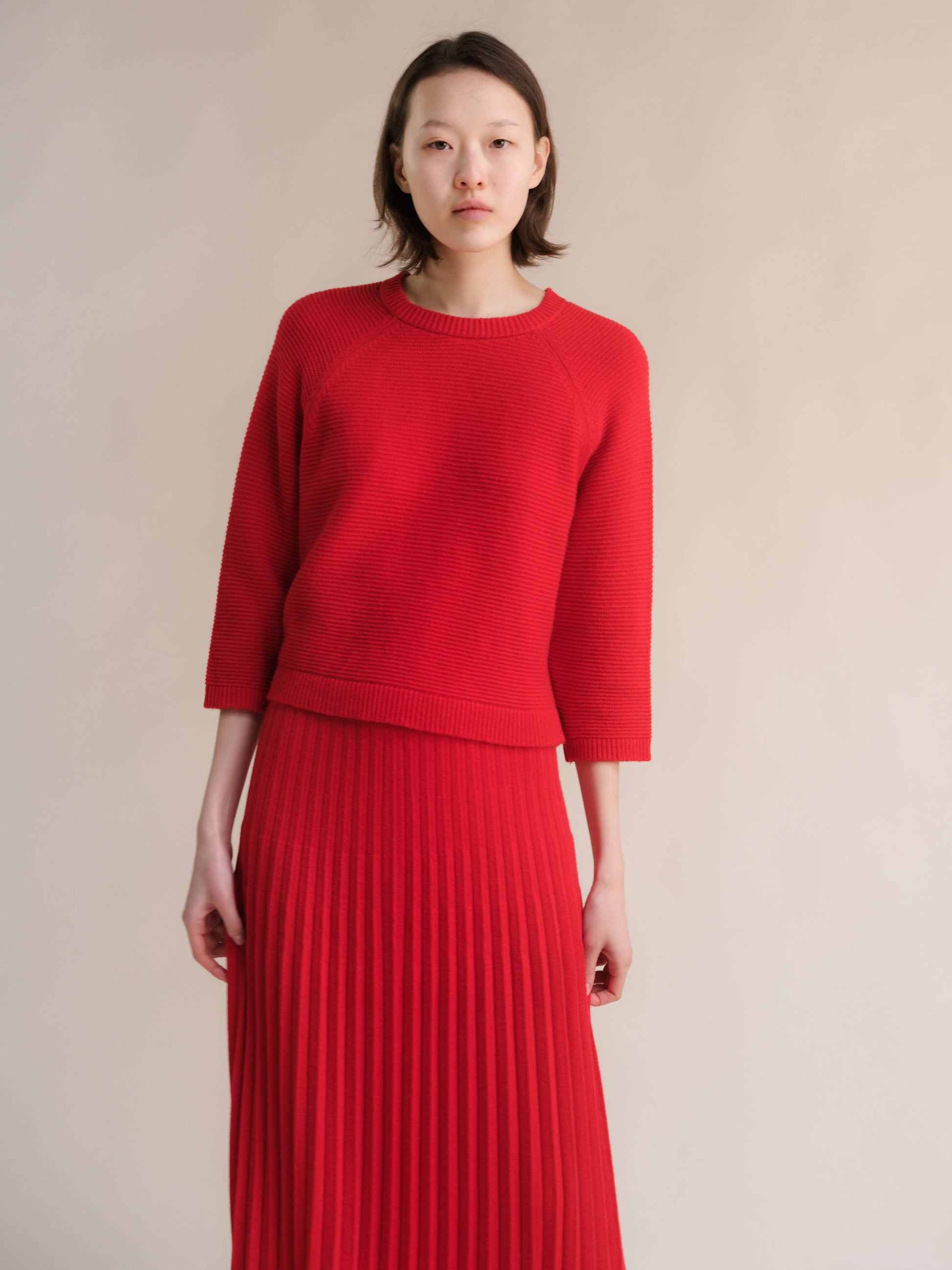 Cashmere Mix Cropped 3/4 Sleeve Pullover