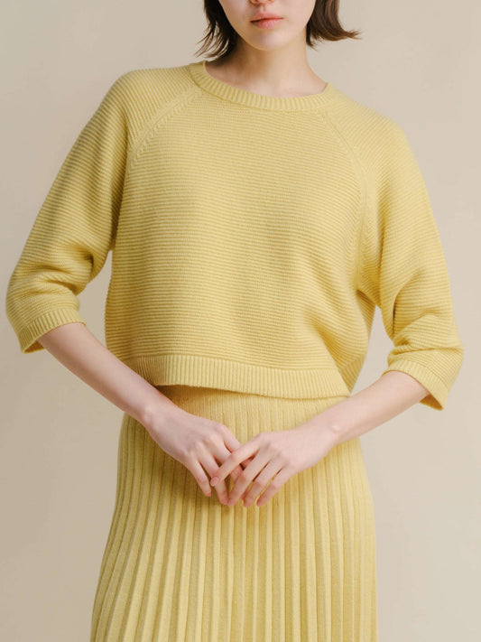 Cashmere Mix Cropped 3/4 Sleeve Pullover