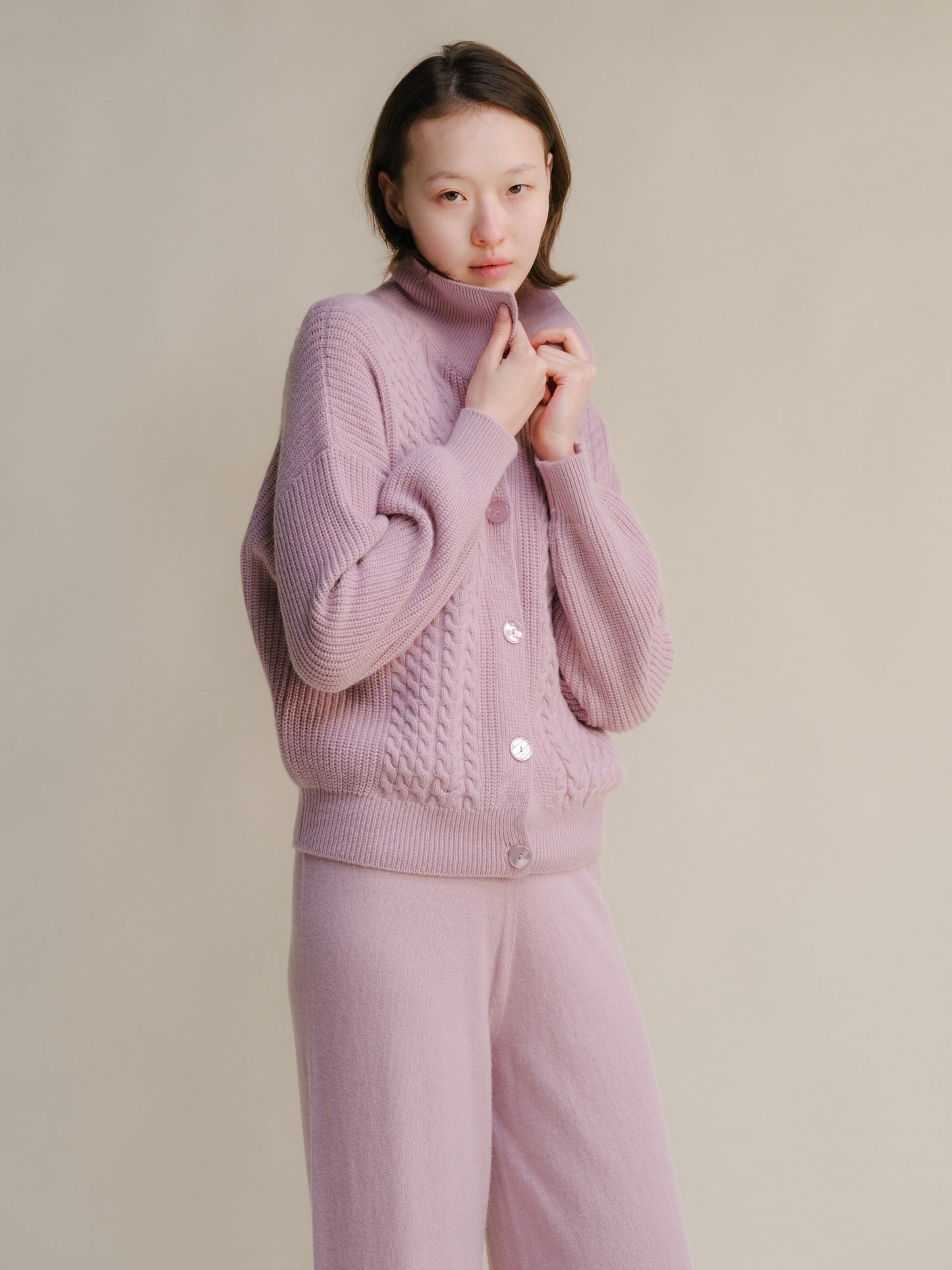 Cardigan polo torsadé en cachemire mélangé