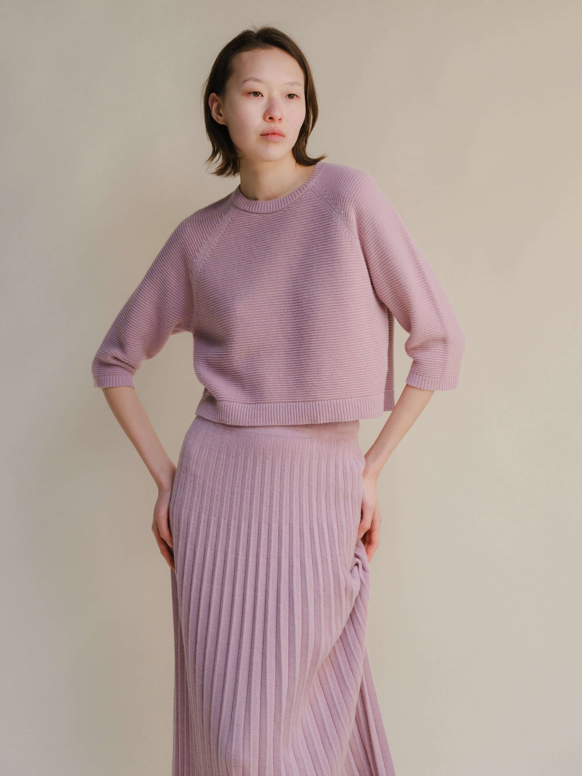 Cashmere Mix Cropped 3/4 Sleeve Pullover