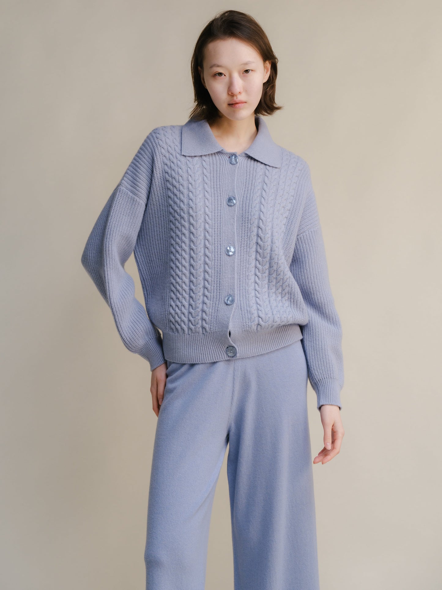 Cardigan polo torsadé en cachemire mélangé