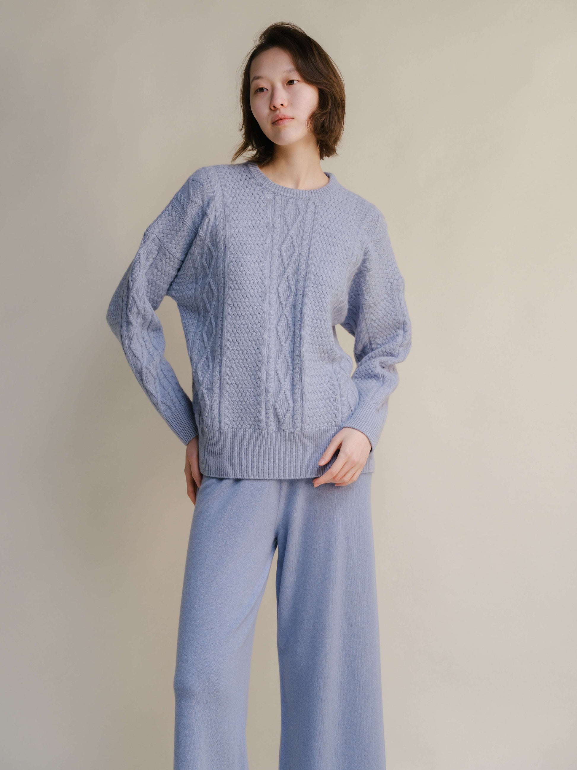 Cashmere Mix Fisherman Crewneck Sweater-15