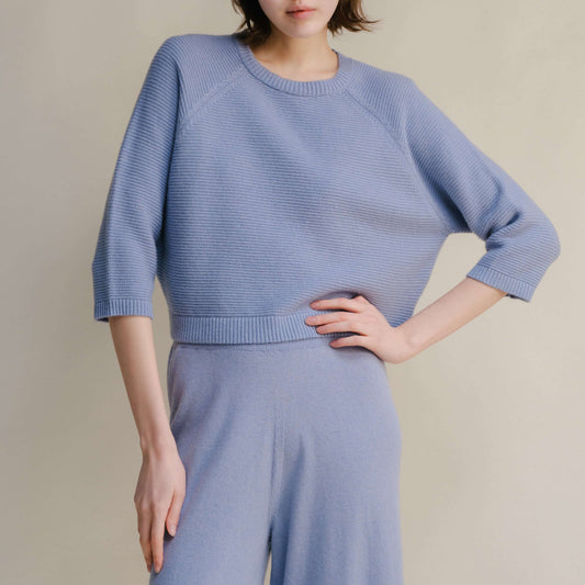 Cashmere Mix Cropped 3/4 Sleeve Pullover
