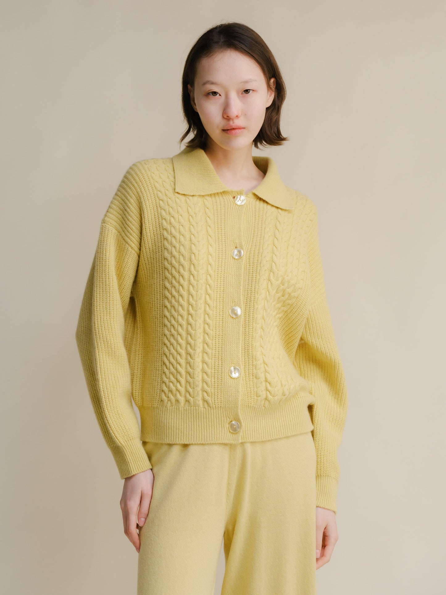 Cardigan polo torsadé en cachemire mélangé