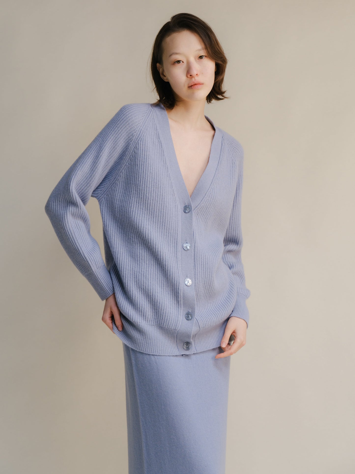 Cashmere Mix Long Ribbed Cardigan, premium Italian knitwear