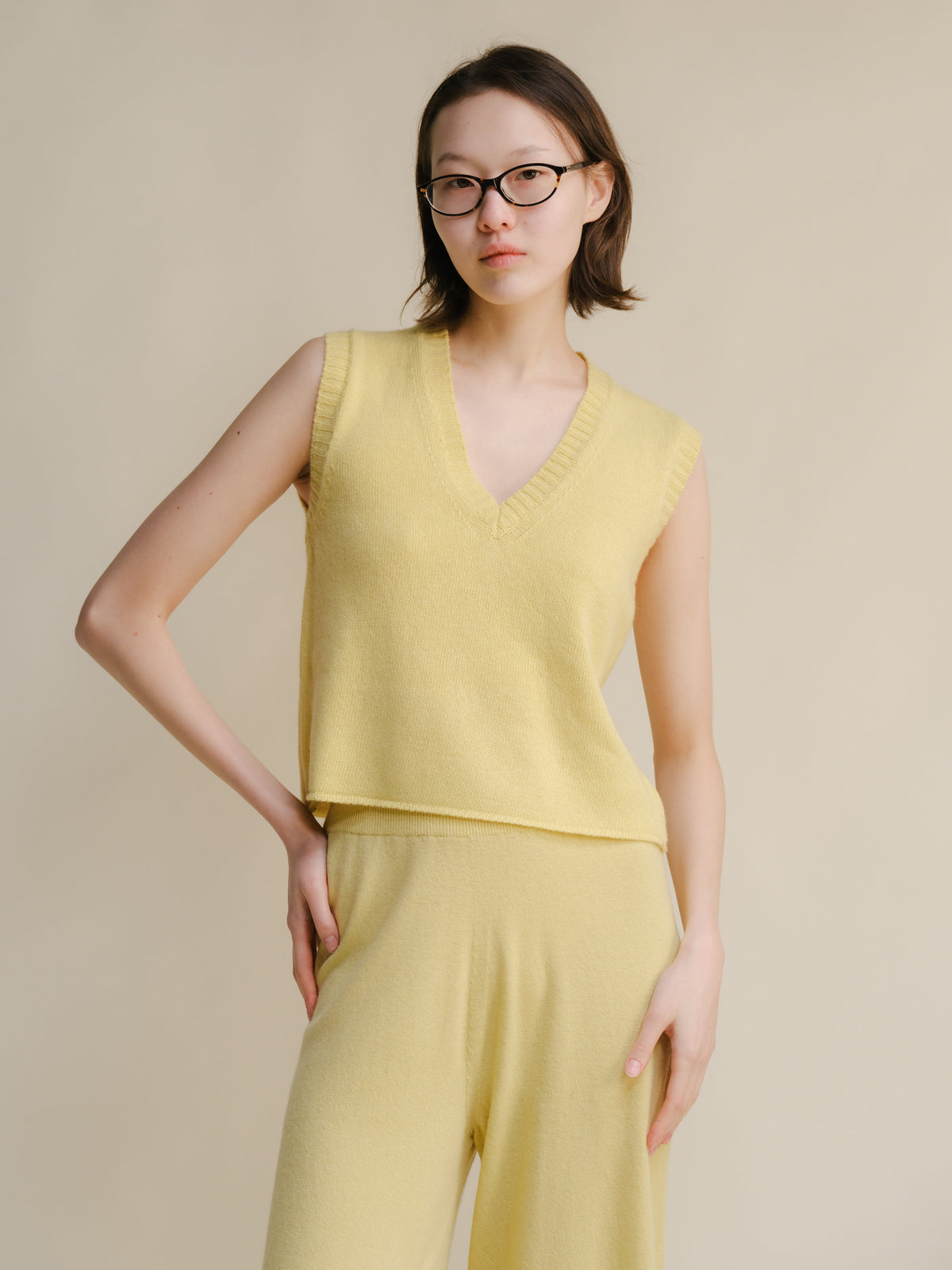 Cashmere Mix Sleeveless V-neck Top, Premium Italian