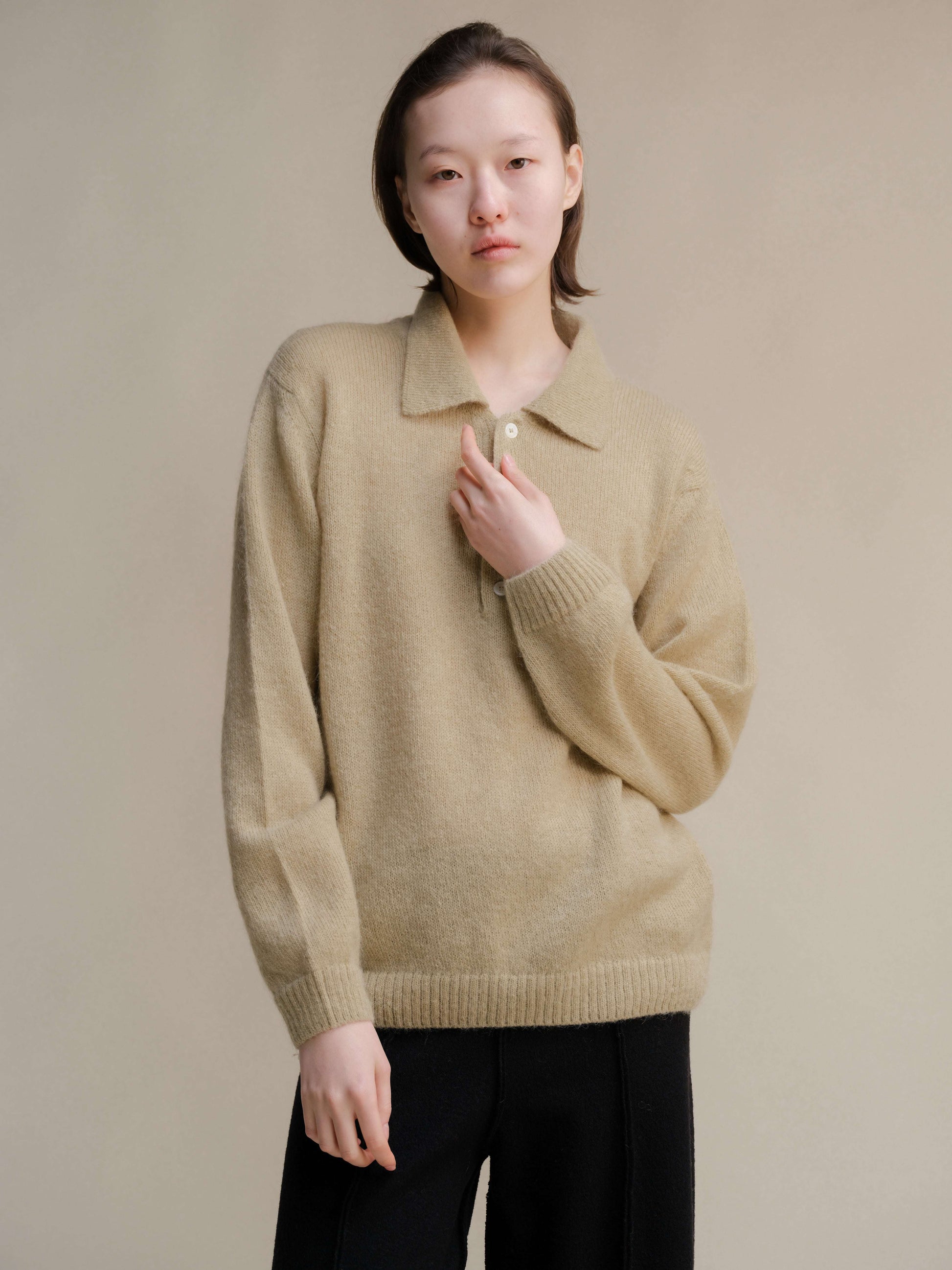 Polo in Mohair Mix in beige