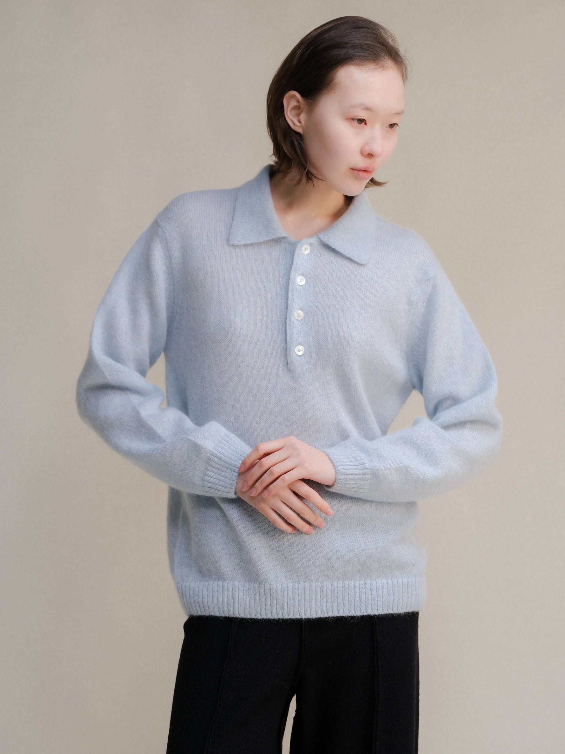Polo in Mohair Mix in light blue