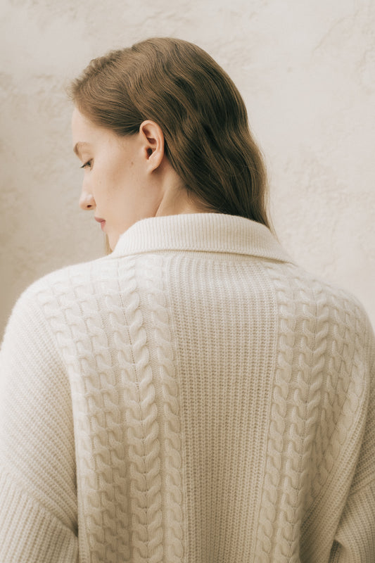 Cardigan polo torsadé en cachemire mélangé
