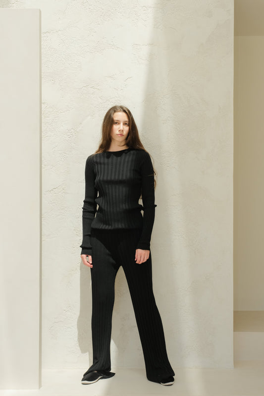 Extra Fine Merino Wool Ribbed Crew Neck Artisan 3D-Knit