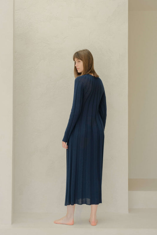 Navy 3D-knit maxi dress