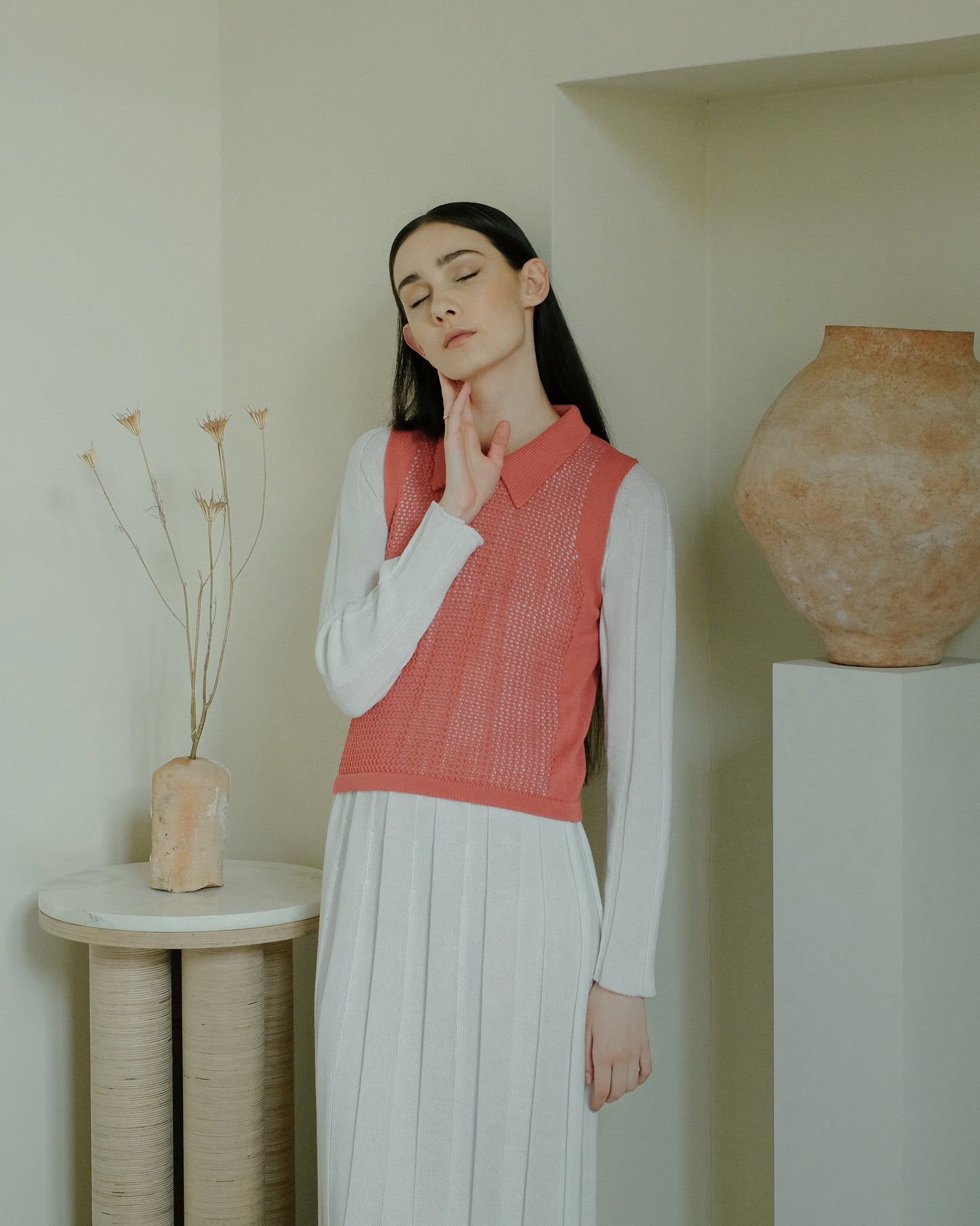 Débardeur polo en crochet de coton fin