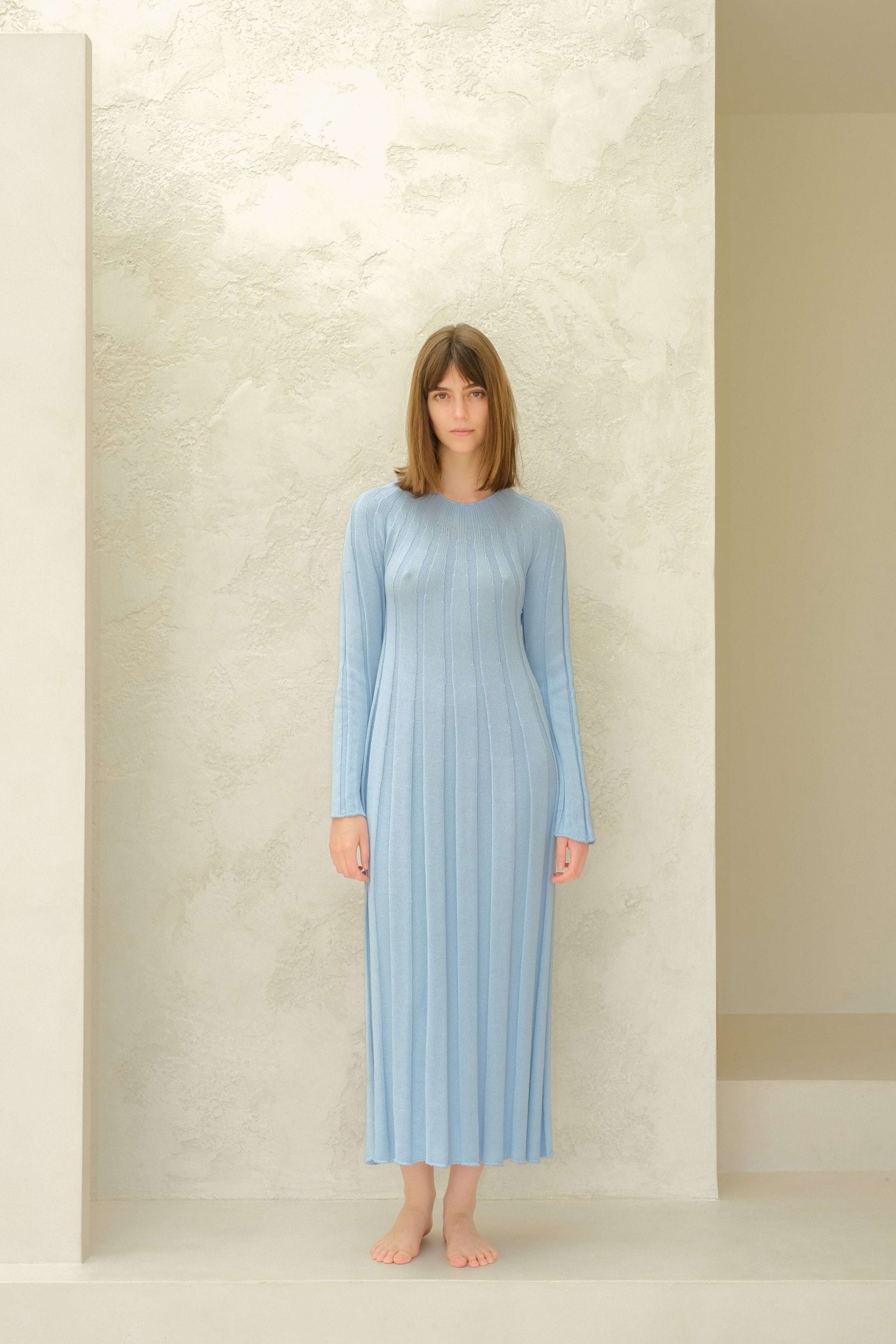 Sky blue 3D-knit maxi dress