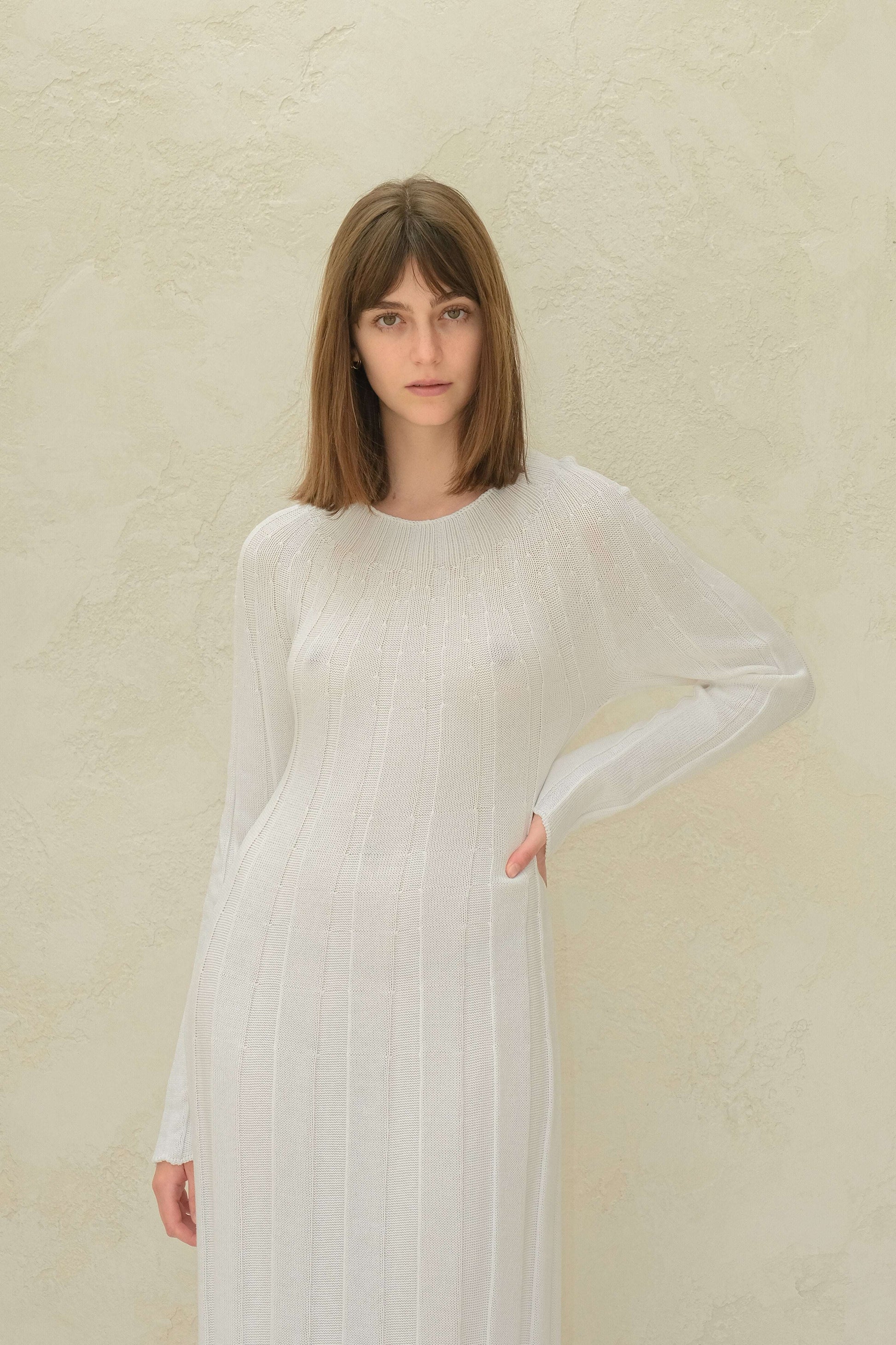 White 3D-knit maxi dress