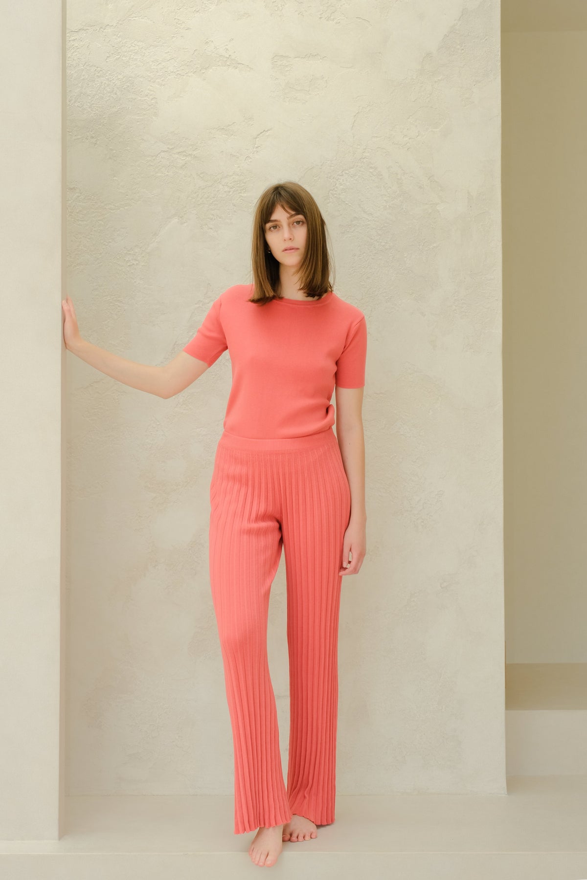 Pantalon plissé en coton fin, maille 3D, coton certifié OEKO-TEX