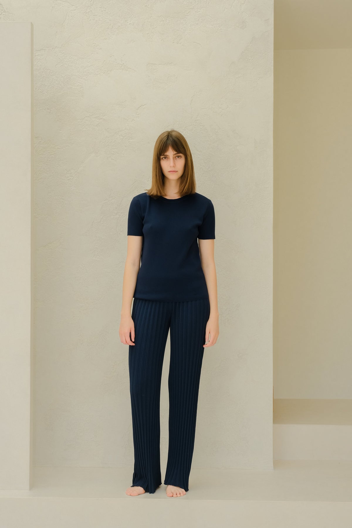 Pantalon plissé en coton fin, maille 3D, coton certifié OEKO-TEX
