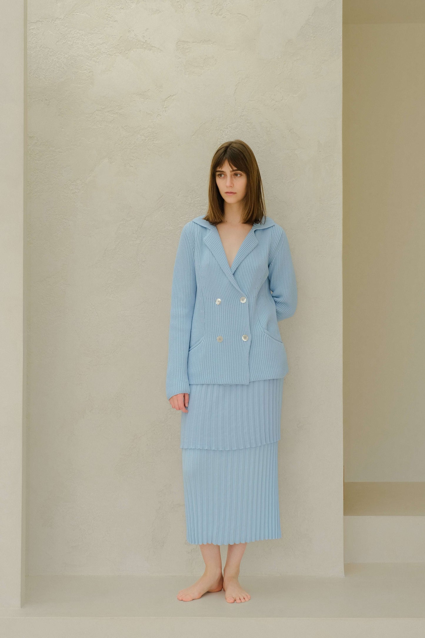 Fine Cotton Plissé Long Skirt (3D-Knit)-6