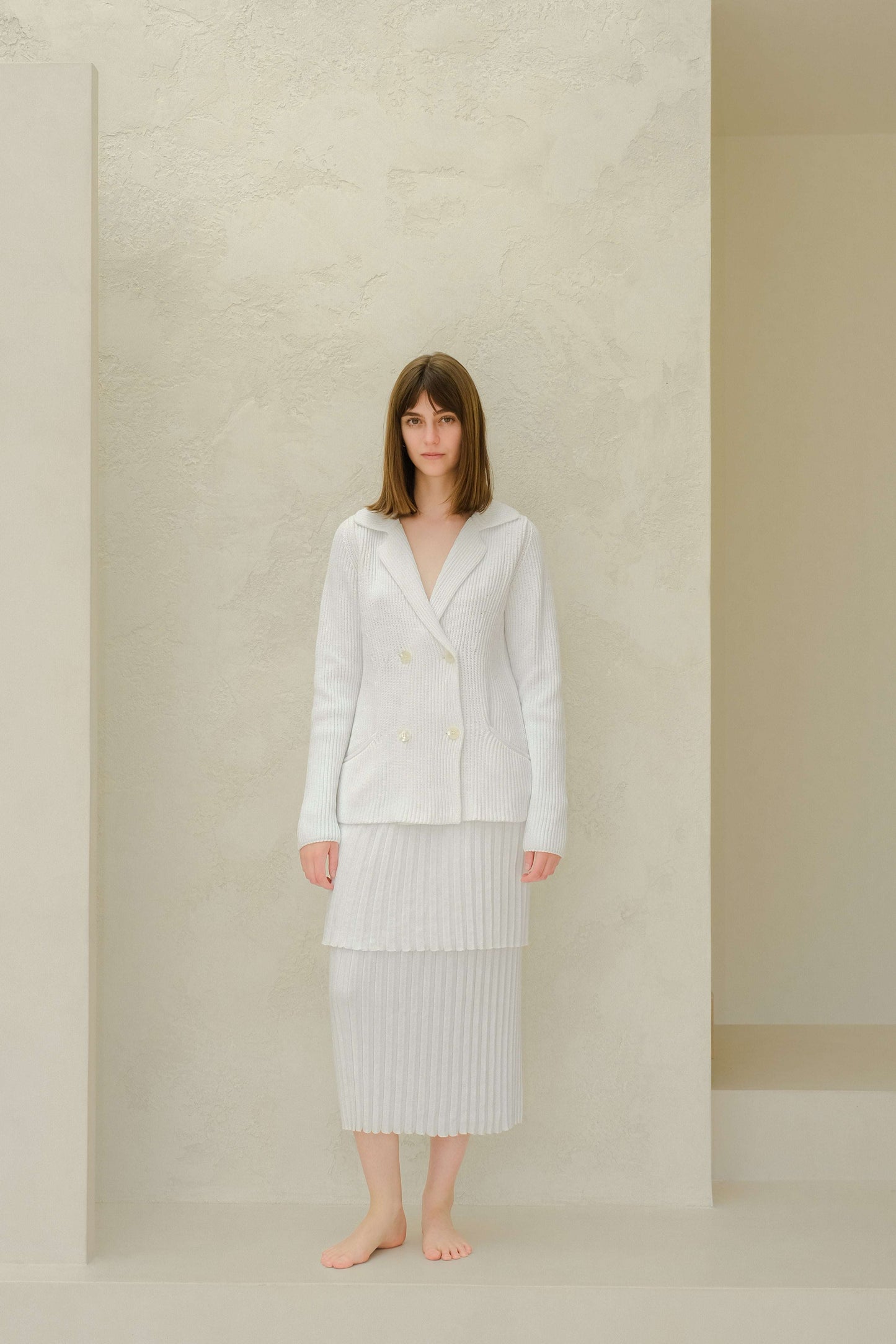 Fine Cotton Plissé Long Skirt (3D-Knit)-7