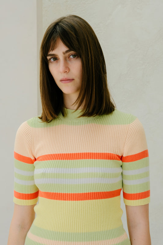 Pima Cotton Stripes Ribbed T-Shirt - Summer Knitwear