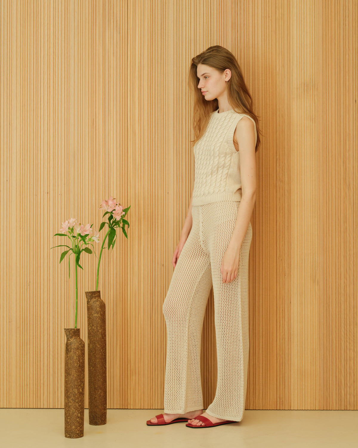 Fine Cotton Cable Tank Top 3D-Knit Summer