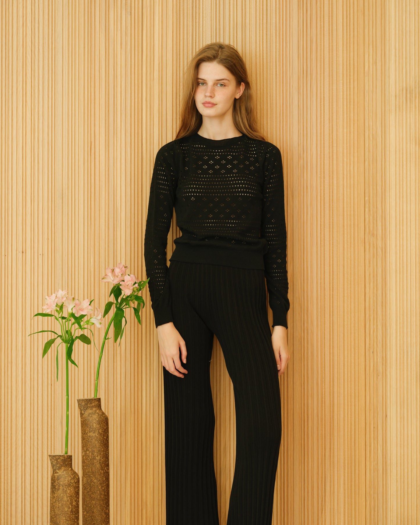 Feiner Baumwoll-Pointelle-Pullover – 3D-Strick