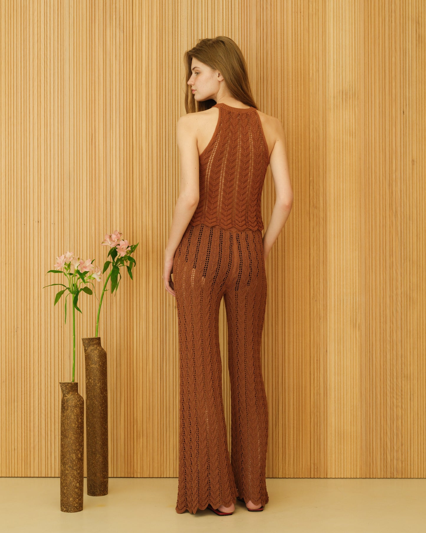 Feine Baumwoll-Häkelhose mit Zickzackmuster