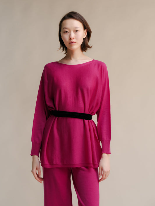 Oversize-Pullover aus extrafeiner Merinowolle mit U-Boot-Ausschnitt (3D-Strick) – Italienische Strickwaren