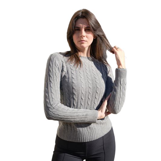 Maglia Donna a Trecce Girocollo in Cashmere Rigenerato-0