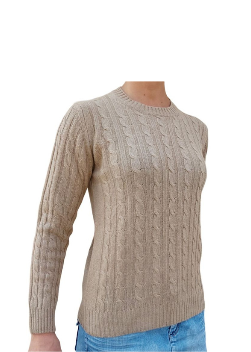 Maglia Donna a Trecce Girocollo in Cashmere Rigenerato-1