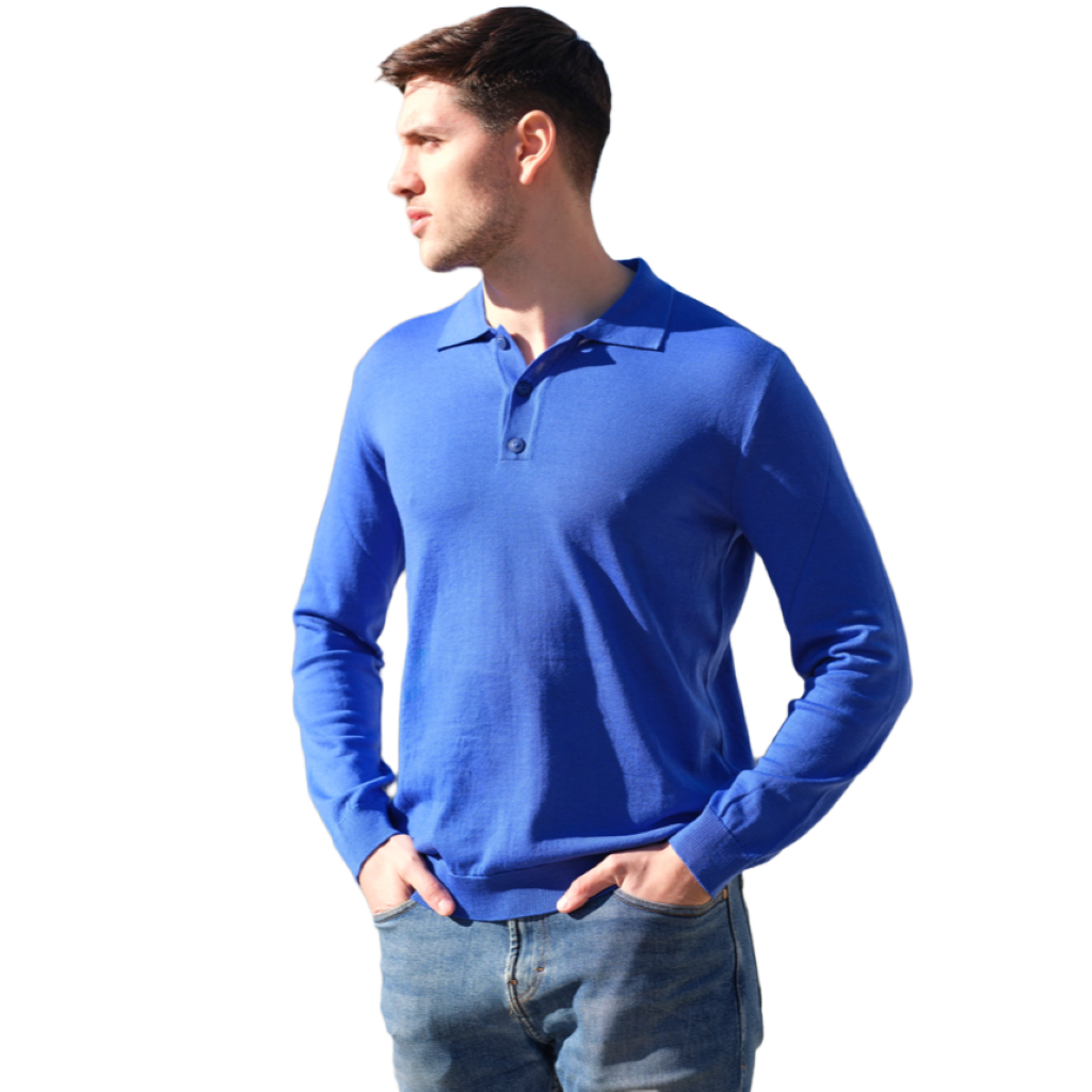 Men's Long-Sleeve Polo Shirt - Extrafine Merino Wool